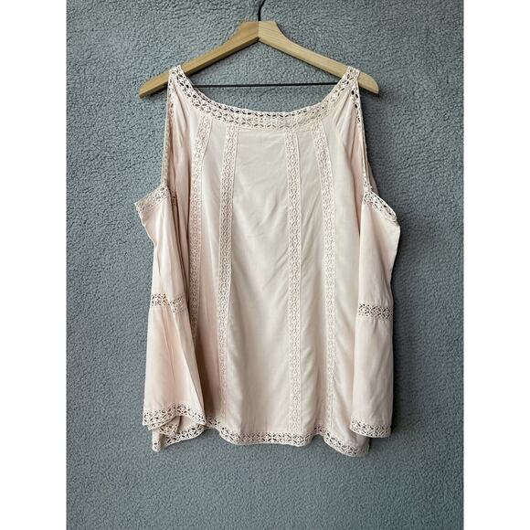 Luna Moon Top Medium Cold Shoulder Long Sleeve Crochet Pink Boho Beach Blouse - Picture 2 of 13